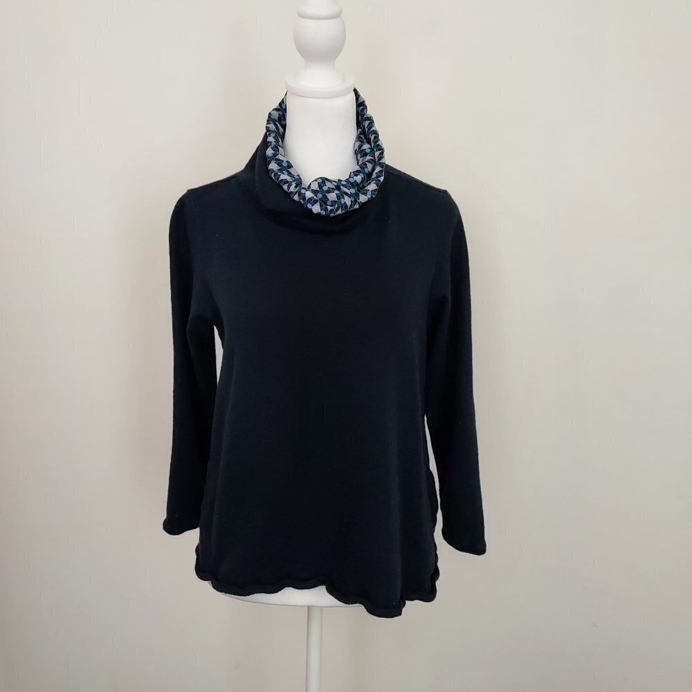 WHYCI Milano Lana Wool Blend Cowl Neck Navy Blue Pullover Sweater Size 12